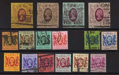 HONG KONG 1982 DEFIN PART SET OF 16 GOOD - VFU MAINLY PARCEL CANCELS. SG 415-487. CAT 53 POUNDS.