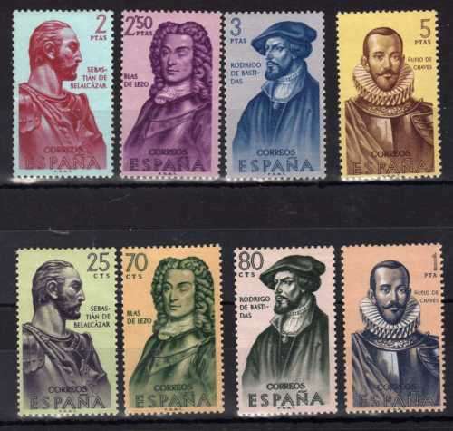 SPAIN 1961 EXPLORERS AND COLONIZERS OF AMERICA SET OF 8 LMM. SG 1435-42. CAT 10 POUNDS.