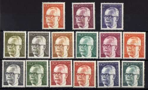 GERMANY 1970 PRESIDENT HEINEMANN DEFIN PART SET OF 15 UMM. CAT 26,70 POUNDS.