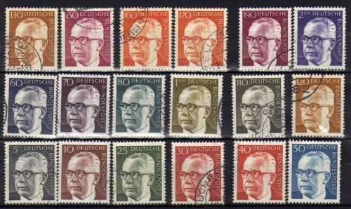 GERMANY 1970 PRESIDENT HEINEMANN DEFIN PART SET OF 18 VFU. CAT 10,50 POUNDS.