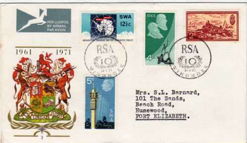 SOUTH WEST AFRICA 1971 "10TH ANNIV OF REPUBLIC OF RSA"  FDC NO 3. SACC 240-243. CAT R250.