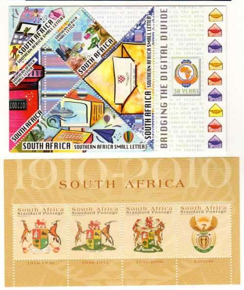 SOUTH AFRICA 2010 2 MINI SHEETS UMM. SACC 1992 & 2149. CAT R320.(2023-25)