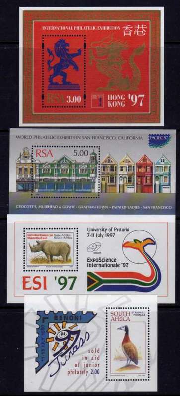 SOUTH AFRICA 1997 4 MINI SHEETS UMM. SACC 998, 1031, 1047 & 1048. CAT R195.