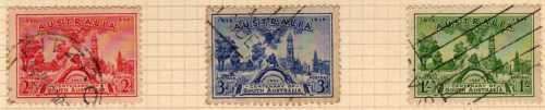 AUSTRALIA 1936 "CENT OF SOUTH AUSTRALIA" SET OF 3 VERY FINE USED. SG 161-3. CAT 16 POUNDS.