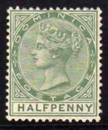 DOMINICA 1886-90 DEFINITIVE QV 1/2d DULL GREEN VERY FINE LMM. SG 20. CAT 5 POUNDS. (2018)
