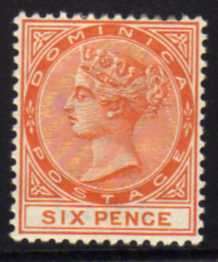 DOMINICA 1886-90 DEFINITIVE QV 6d ORANGE VERY FINE LMM. SG 25. CAT 22 POUNDS. (2018)