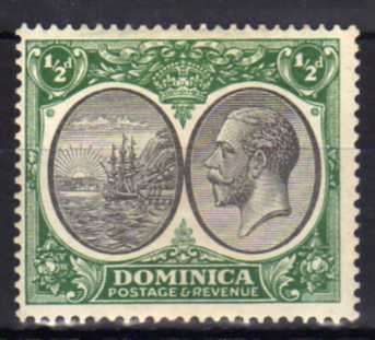 DOMINICA 1923-33 KGV DEFIN 1/2d FINE MOUNTED MINT. SG 71. CAT 1.75 POUNDS.