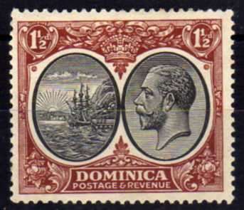 DOMINICA 1923-33 KGV DEFIN 1,5d MOUNTED MINT. SG 74. CAt 6.50 POUNDS. (2018)