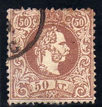 AUSTRIA 1867-74 EMPEROR FRANZ JOSEF 50k BROWN FINE USED. SG 66. SCARCE STAMP.