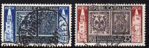 ITALY 1952 "MODEMA & PARMA STAMP CENT" SET OF 2 VFU. SG 815-816. CAT 19 POUNDS.