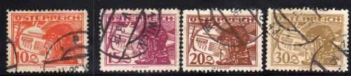 AUSTRIA 1925-30 AIRMAIL STAMPS 10g, 15g, 20g & 30g VFU. SG 621, 623-4 & 627. CAT 19,75 POUNDS (2005)