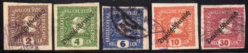 AUSTRIA 1919 NEWSPAPER STAMPS OF 1916 OVPT SET OF 5 VFU. SG N318-N322. CAT 49 POUNDS.