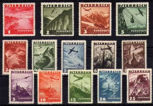 AUSTRIA 1935 AIR POST SHORT SET TO 5S VERY FINE LMM & 3 TOP VALUES UMM. SG 763-776.