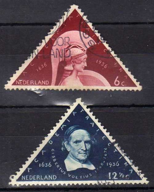 NETHERLANDS 1936 "TERCENTENARY OF UTRECHT UNIVERSITY" SET OF 2 VFU. SG 460-461. CAT 8,10 POUNDS.