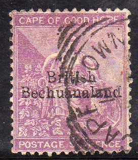 BECHUANALAND 1885-87 COGH STAMP OVPT "BRITISH BECHUANALAND" 6d MAUVE VFU. SACC 7. CAT R1000.
