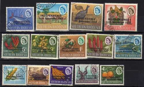 RHODESIA 1966 INDEPENDENCE SET OF 14 VFU. SACC 116-129. CAT R235.
