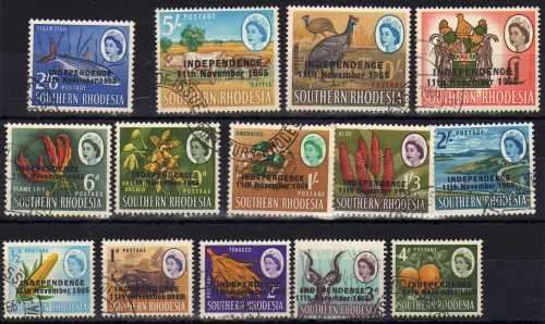 RHODESIA 1966 INDEPENDENCE SET OF 14 VFU. SACC 116-129. CAT R235.
