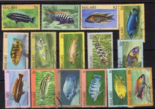 MALAWI 1984 FISH DEFINITIVE SET OF 15 VFU. SG 688-702. CAT 32 POUNDS.