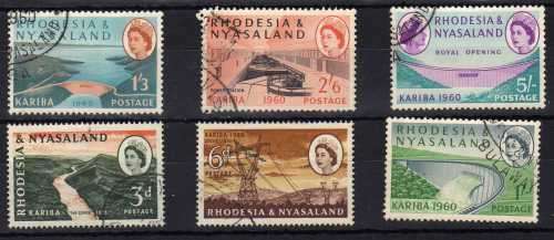 RHODESIA & NYASALAND 1960 KARIBA DAM SET OF 6 VFU. SACC 33-38. CAT R419.