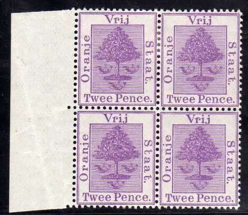 ORANGE FREE STATE 1883-84 2d MAUVE BLOCK OF 4 UMM. SACC 27. CAT R1520.
