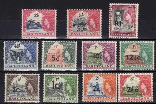 BASUTOLAND 1961 DECIMAL SURCHARGE SET OF 11 LMM. SACC 58-68. CAT R2198.