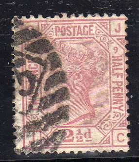GREAT BRITAIN 1873-80 2,5d ROSY MAUVE PLATE 9 FINE USED. SG 141. CAT 80 POUNDS.(2018)