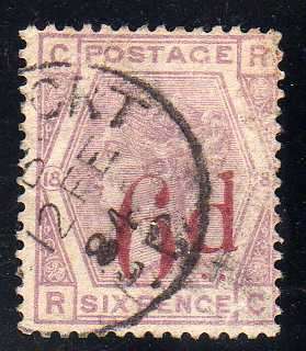 GREAT BRITAIN 1880-83 6d ON 6d LILAC PLATE 18 VERY FINE USED. SG 162. CAT 150 POUNDS.