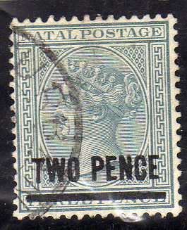 NATAL 1886 SURCHARGE 2d ON 3d GREY VFU. SACC 101. CAT R75 (SACC 2019-20).