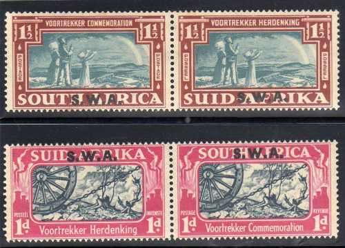 SOUTH WEST AFRICA 1938 VOORTREKKER COMMEMORATION SET OF 2 PAIRS LMM. SACC 136-37. CAT R750 AS UMM.