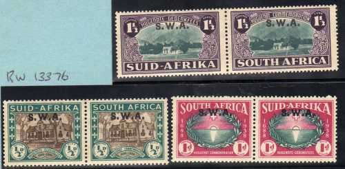 SOUTH WEST AFRICA 1939 `HUGUENOTS` SET OF 3 PAIRS MM. SACC 138-140. CAT R1550 (2023-25)