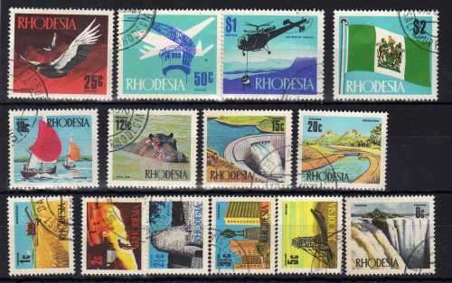 RHODESIA 1970 DEFINITIVE SET OF 14 VERY FINE USED. SG 439-52. CAT 19,80 POUNDS.
