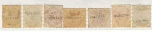 GREAT BRITAIN 1883-8 QV 7 "SPECIMEN" STAMPS. SG 187s-192s & 196s. CAT 955 POUNDS.