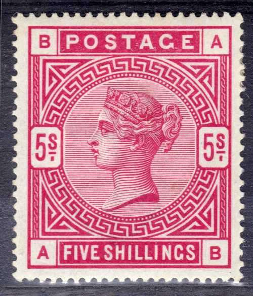 GREAT BRITAIN 1883-8 QV 5/- CRIMSON VERY FINE LMM. SG 181. CAT 975 POUNDS.