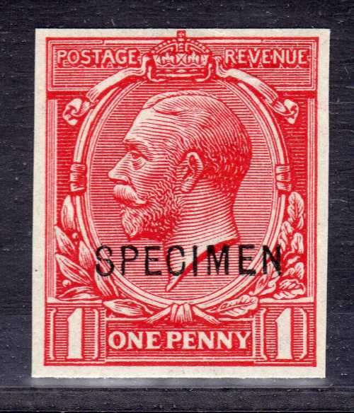 GREAT BRITAIN 1912 KGV 1d SCARLET IMPERF OVPT SPECIMEN UMM. SG SPEC N16U. CAT 90 GBP FOR MM.