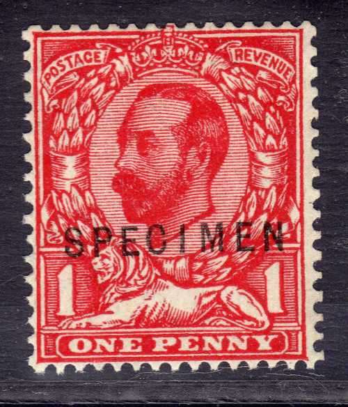 GREAT BRITAIN 1911-12 KGV 1d CARMINE DIE B OVPT SPECIMEN LMM. SG 329s. SCARCE STAMP.