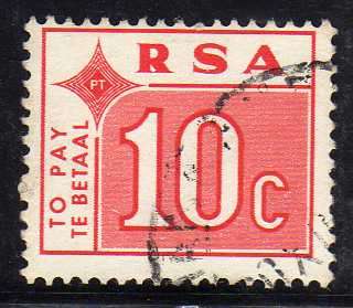 SOUTH AFRICA 1972 POSTAGE DUE 10c FINE USED. SACC 68. CAT R140.