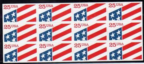 UNITED STATES OF AMERICA 1990 25c SELF-ADHESIVE BLOCK OF 12 UMM. SG 2521. CAT 13,20 POUNDS.