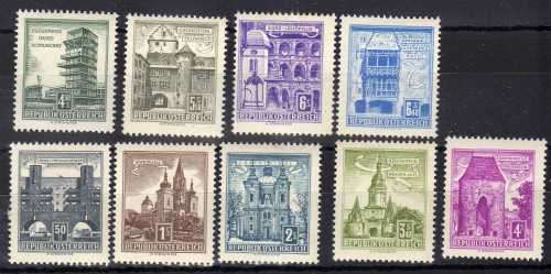 AUSTRIA 1957 BUILDINGS DEFIN PART SET OF 9 CLEAN MOUNTED MINT. CAT 25,90 POUNDS.
