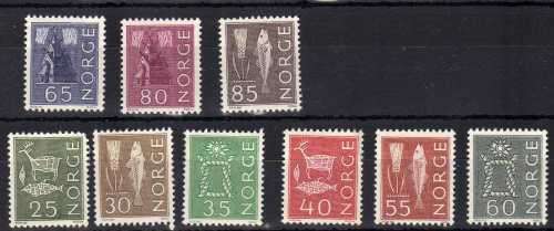 NORWAY 1962 DEFIN PART SET OF 9 CLEAN MOUNTED MINT. CAT 28,70 POUNDS.