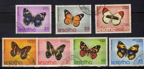 LESOTHO 1973 BUTTERFLIES SET OF 7 V.F.U. SG 239-245. CAT 10 POUNDS.
