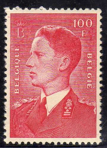 BELGIUM 1952 DEFIN 100F RED MOUNTED MINT WITH SOME PAPER ADHESION. SG 1397a. CAT 20 POUNDS.