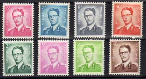 BELGIUM 1953 DEFIN PART SET OF 8 MOUNTED MINT. CAT 21 POUNDS.