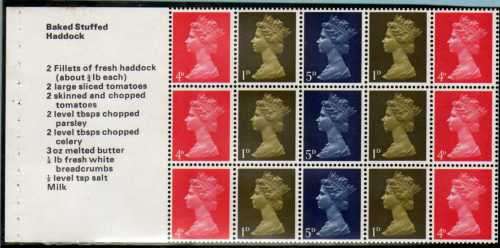 GREAT BRITAIN 1969 BOOKLET PANE FROM STAMPS FOR COOKS UMM. SG 724n. CAT 8,50 POUNDS.