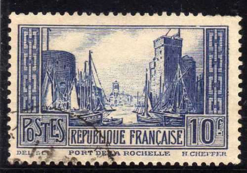FRANCE 1929 "VIEWS" 10FR BLUE GOOD USED TRIMMED PERFS. SG 474b. CAT 20 POUNDS.