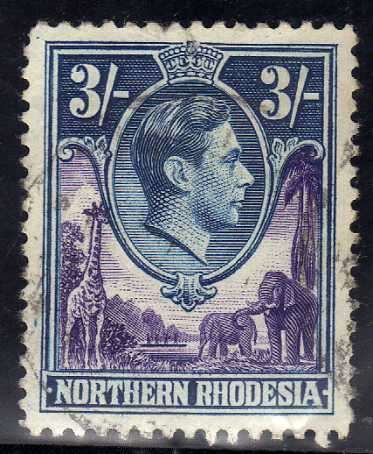 NORTHERN RHODESIA 1938 3/- DEFIN FINE USED. SACC 42. CAT R300.