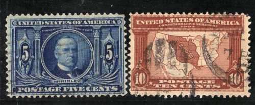 UNITED STATES OF AMERICA 1904 INTERNATIONAL EXPOSITION 5c & 10c VFU. SG 333 & 334. CAT 50 POUNDS.