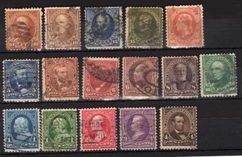 UNITED STATES OF AMERICA 1894 PART SET OF 15 GOOD - FINE USED. SG 267-278. CAT 99 POUNDS.