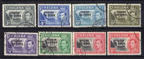 TRISTAN DA CUNHA 1952 DEFIN PART SET OF 8 1/2d - 8d V.F.USED. SG 1-8. CAT 23 POUNDS. (2018)