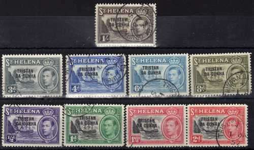 TRISTAN DA CUNHA 1952 DEFIN PART SET OF 9 (1/2d - 1/-) VFU. SG 1-9. CAT 25 POUNDS. (2018)
