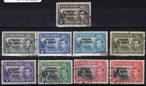 TRISTAN DA CUNHA 1952 DEFIN PART SET OF 9 (1/2d - 1/-) VFU. SG 1-9. CAT 25 POUNDS. (2018)